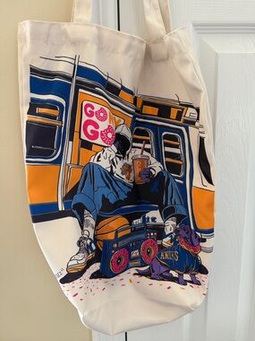 Graphic Cream Tote with Bold Orange, Pink & Navy Design